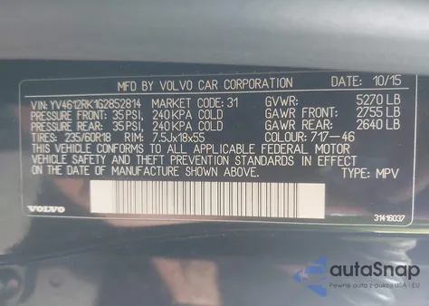 2016 Volvo Xc60 T5 Premier z USA, uszkodzony, nr VIN YV4612RK1G2852814